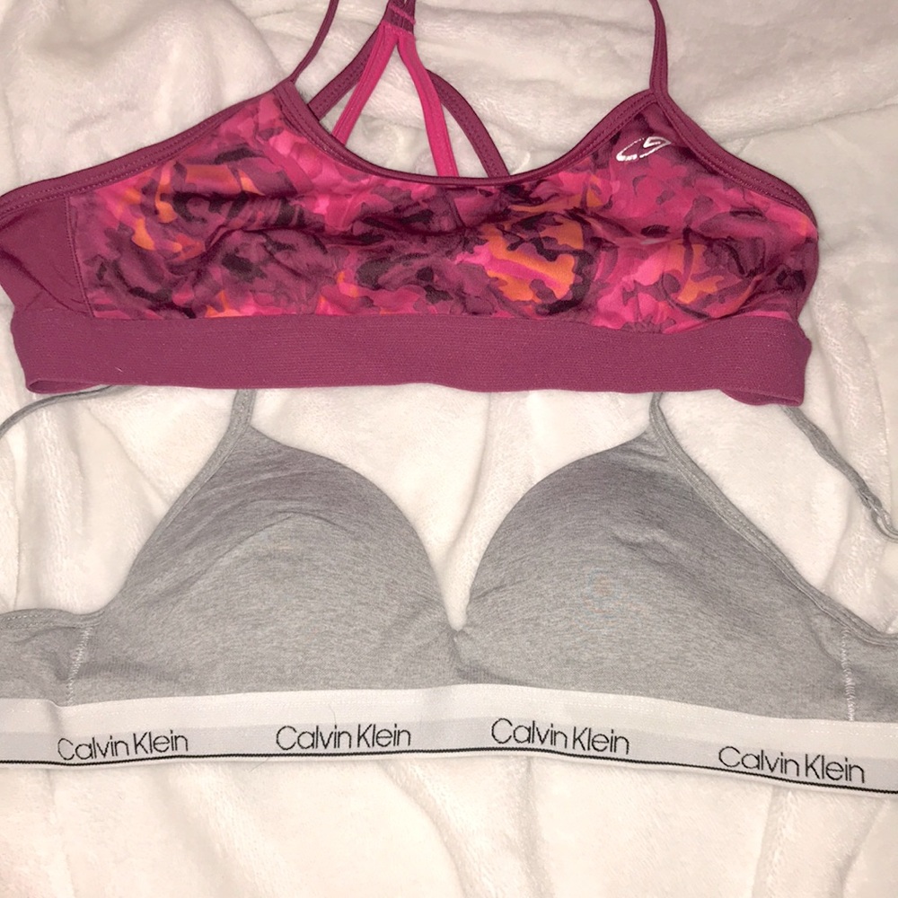 Calvin Klein bra and Champion sports bra.